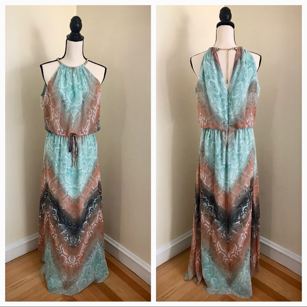 Vince Camuto | Halter Blouson Print Chiffon Dress